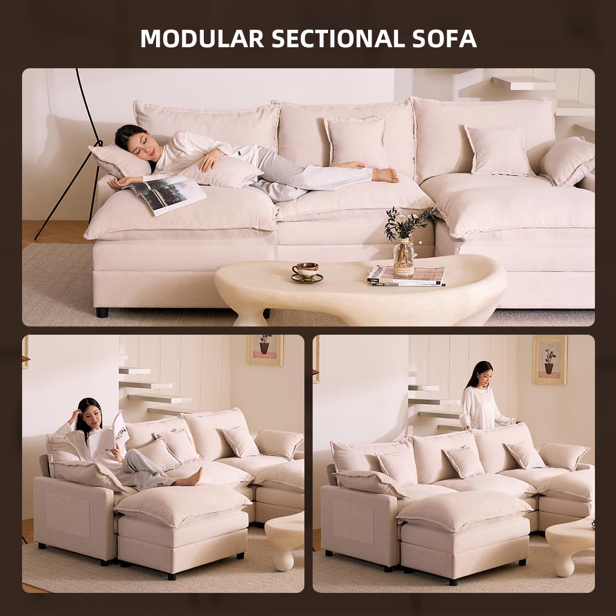 The Haven 108" U-Shaped Modular Cloud Sofa – Deep Seat Chenille Sectional