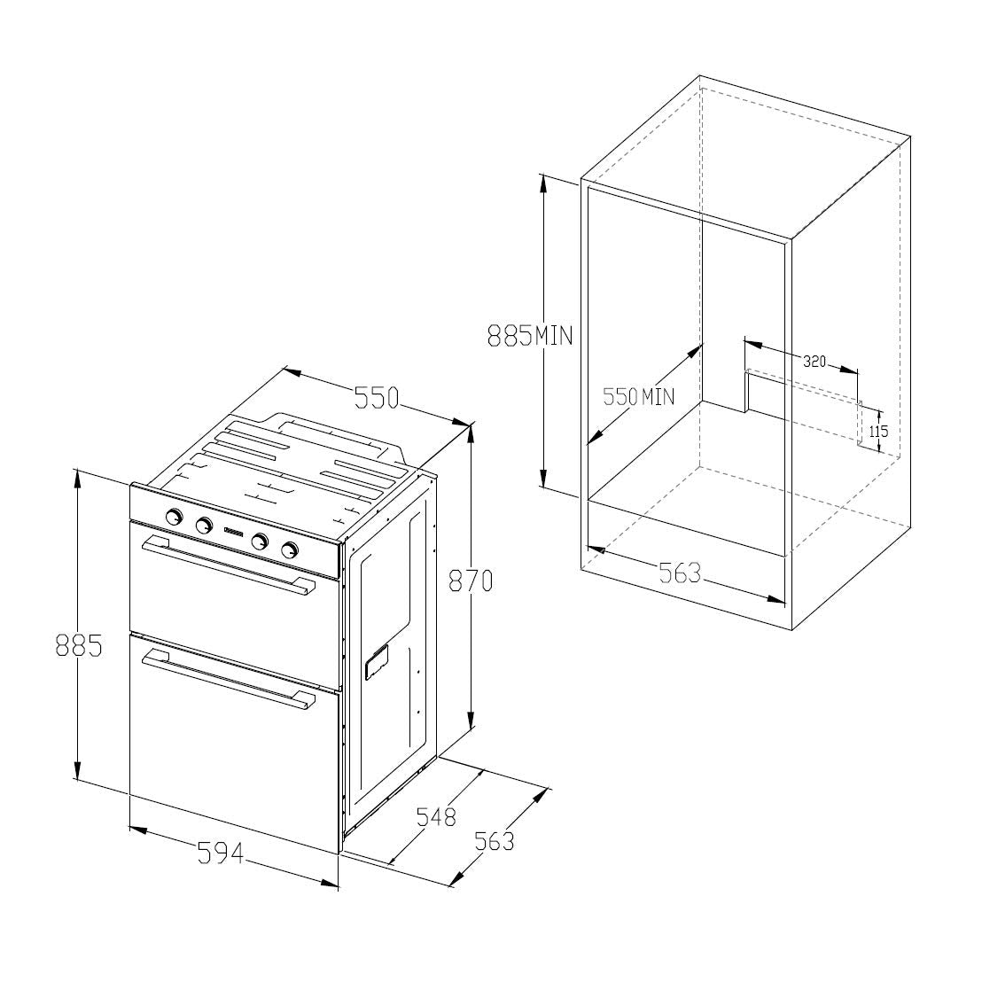 Cookology 72L 90cm Built-in Electric Double Oven - Black Glass