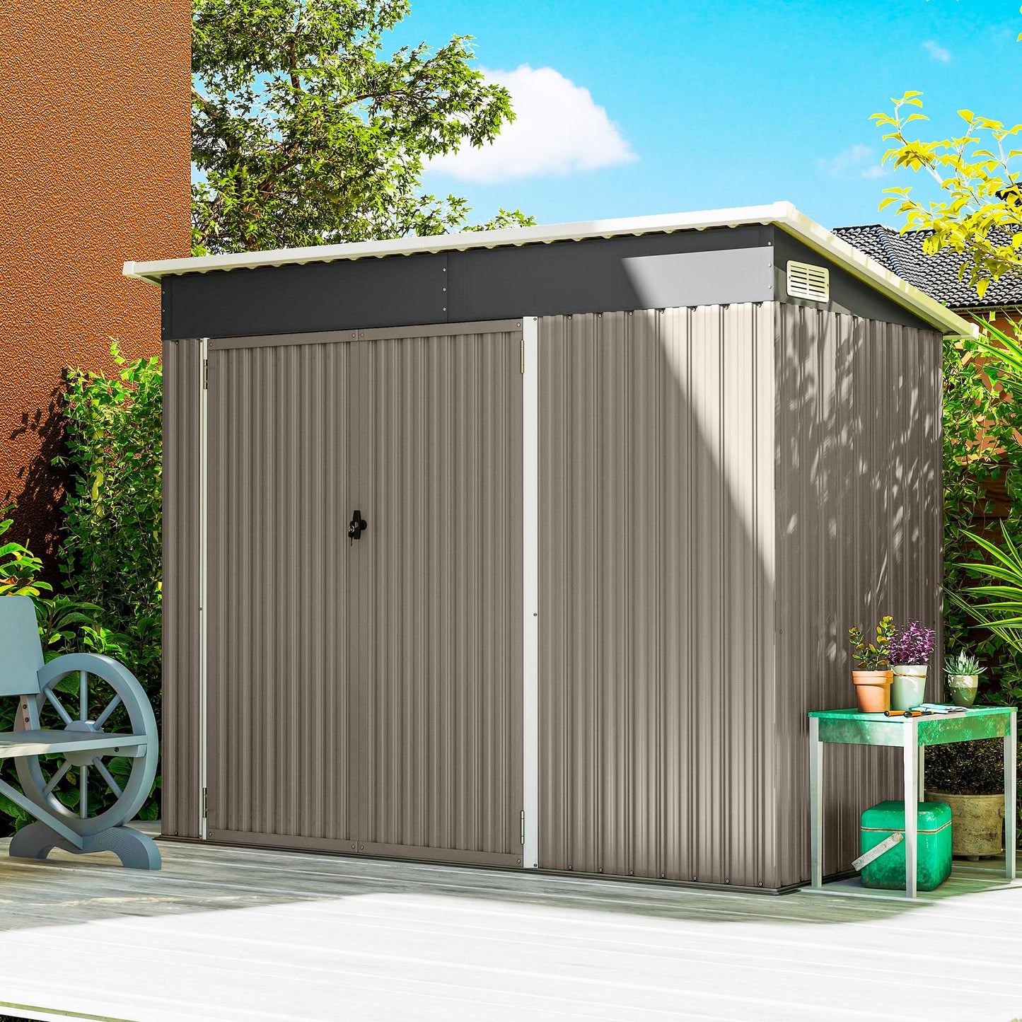 Outsunny 7.5 x 4.3ft Metal Garden Storage Shed Waterproof Vents Light Grey
