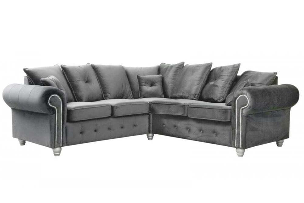 Hugo Grey Velvet Corner Sofa – Plush 2C2 Fabric Corner Couch – Modern Luxury 4–5 Seater Sofa with Deep Cushions for Living Room