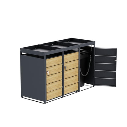 Galvanized Steel Bin Shelter – 3 x 240L – Sturdy Metal Structure – Oak Colour – Outdoor Storage Box for Waste Bins – Weather Resistant