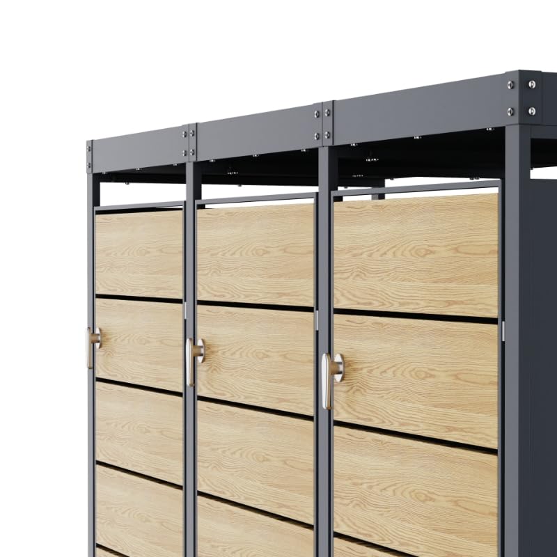 Galvanized Steel Bin Shelter – 3 x 240L – Sturdy Metal Structure – Oak Colour – Outdoor Storage Box for Waste Bins – Weather Resistant