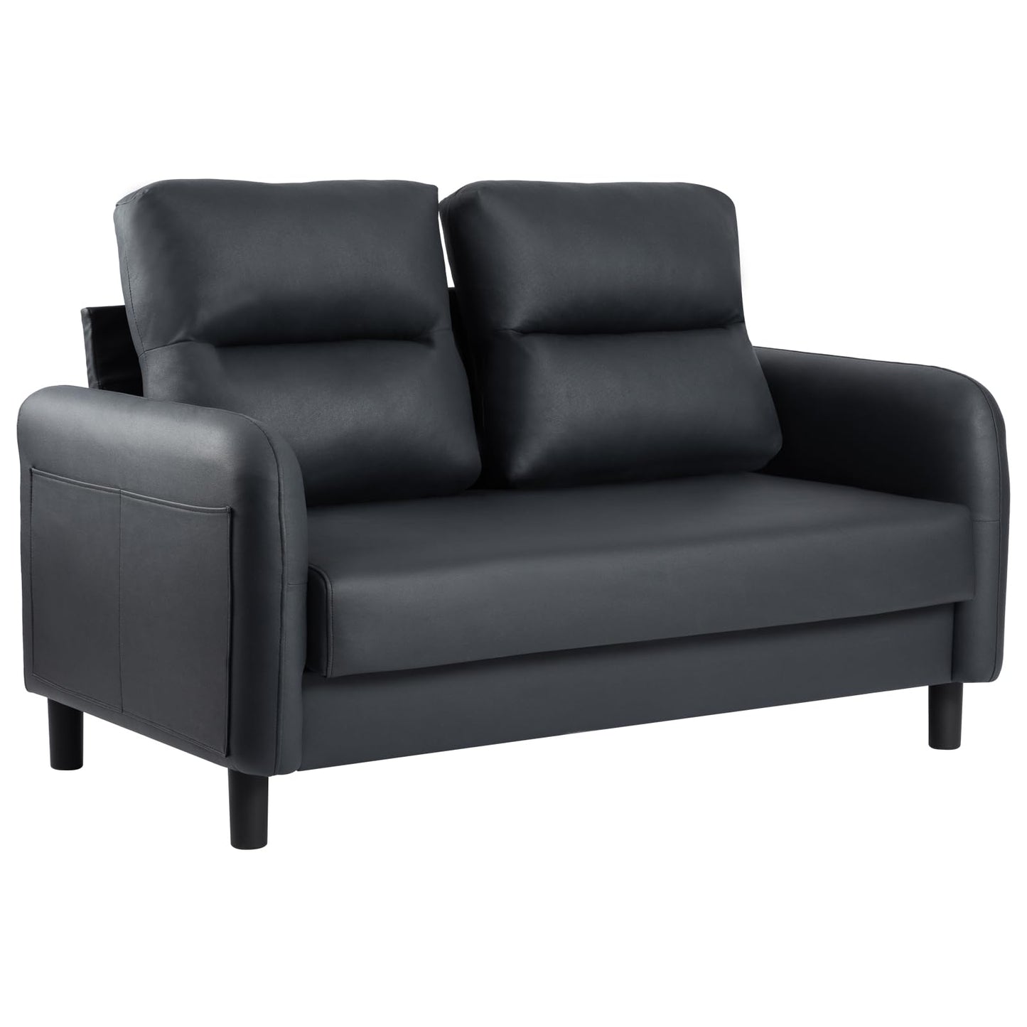 Faux Leather 2 Seater Sofa Couch With Cushion, 4 Legs, Love Seat Settee for Living Room, Office, Bedroom, Black