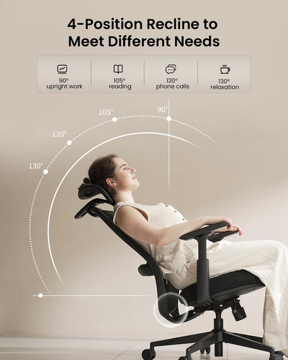 ProtoArc EC200 Ergonomic Office Chair with Adjustable Seat Depth, Black
