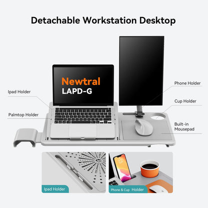 Newtral Ergonomic Office Chair with Detachable Laptop Tray - Home Desk Chair with Dynamic Lumbar Support, Foldable Footrest, 2D Headrest, 4D Armrest, Includes Mouse Zone, Cup Holder, NT002, Grey