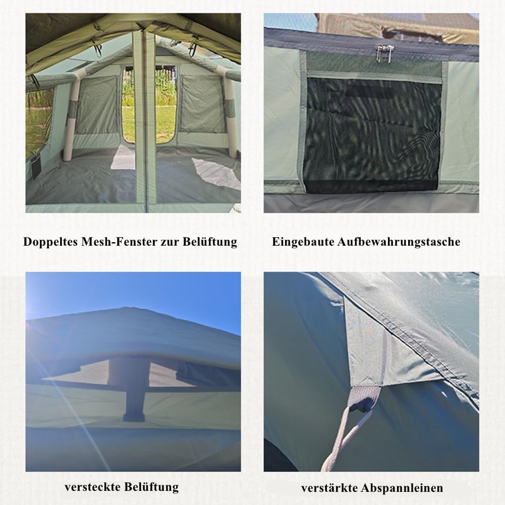 TentHome Inflatable Cabin Tent 2-3 Person, Awning, Green