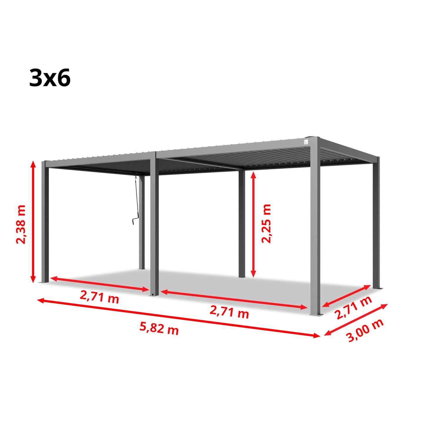 PRIMEYARD Pergola 3x6 m aluminium posts with louvered steel roof grey canopy