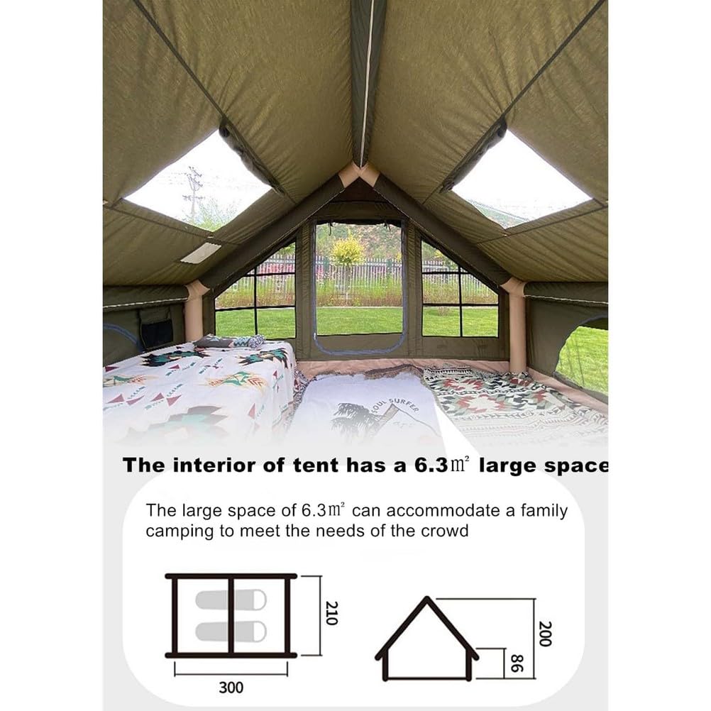 Cotton Canvas Inflatable Tent with Stove Jack, Green, Small