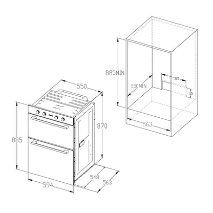 Cookology 72L 90cm Built-in Electric Double Oven - Black Glass