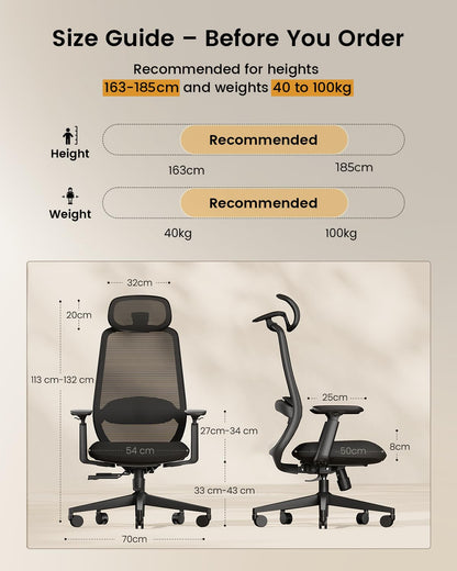 ProtoArc EC200 Ergonomic Office Chair with Adjustable Seat Depth, Black