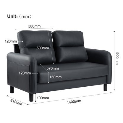 Faux Leather 2 Seater Sofa Couch With Cushion, 4 Legs, Love Seat Settee for Living Room, Office, Bedroom, Black