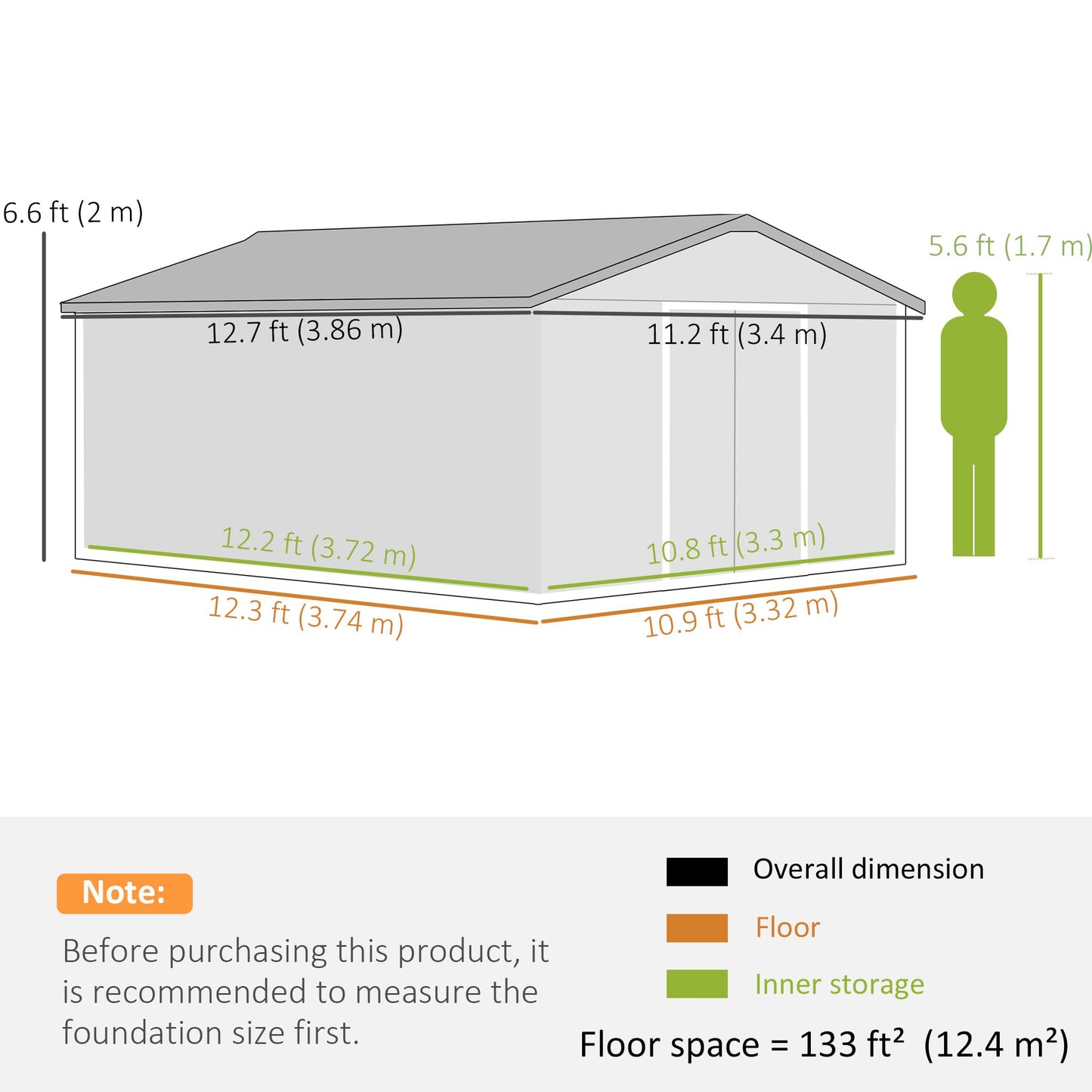 Outsunny 13 x 11ft Metal Garden Shed Waterproof Galvanised Grey
