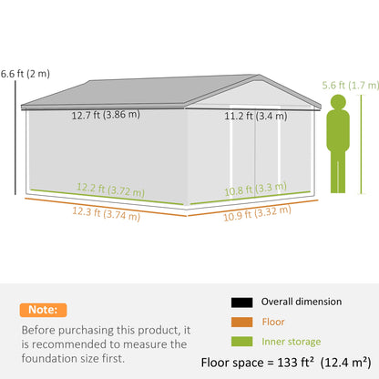 Outsunny 13 x 11ft Metal Garden Shed Waterproof Galvanised Grey