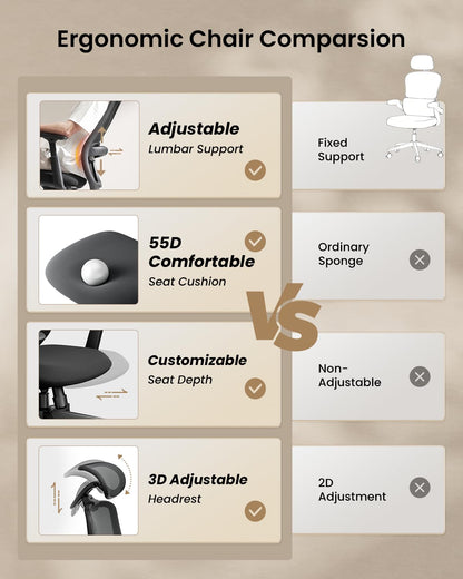 ProtoArc EC200 Ergonomic Office Chair with Adjustable Seat Depth, Black