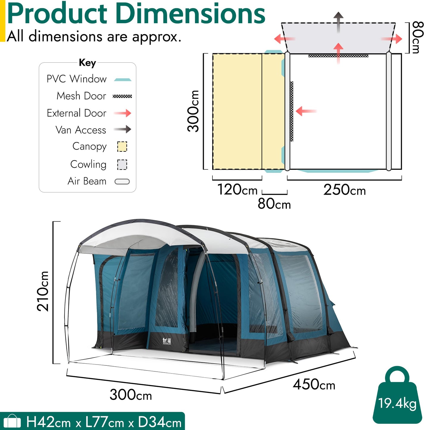 Trail Aston Air Driveaway Awning for Campervans, 5000mm