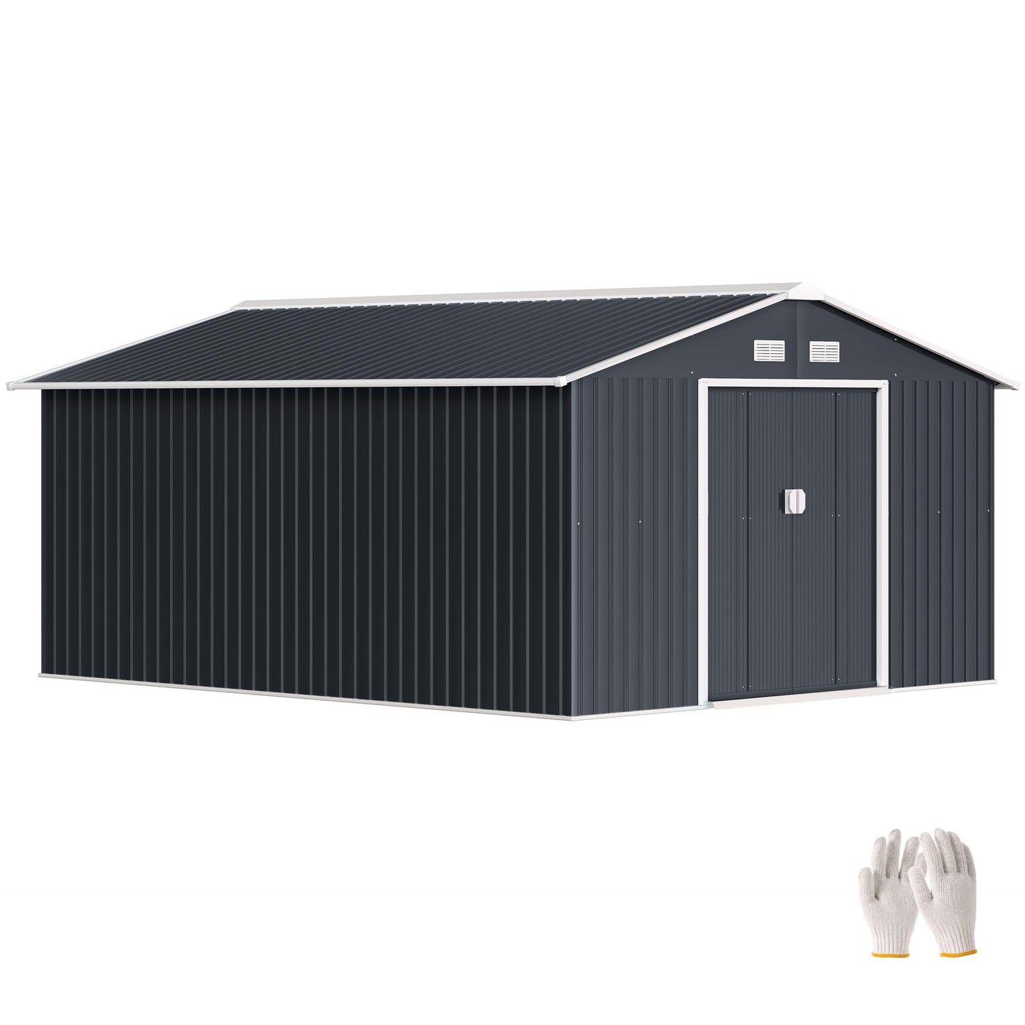 Outsunny 13 x 11ft Metal Garden Shed Waterproof Galvanised Grey