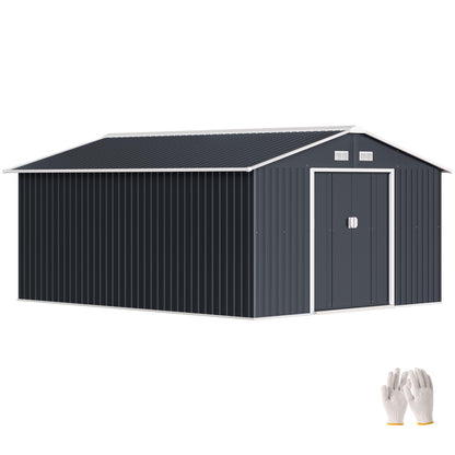 Outsunny 13 x 11ft Metal Garden Shed Waterproof Galvanised Grey
