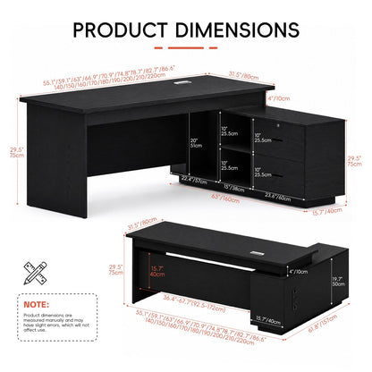 SNUGLIFY Large Executive Desk with Storage Cabinet and Drawers, Office Desk with Open Shelves, Cable Management, Desk for Home Office, Executive Office & Managers