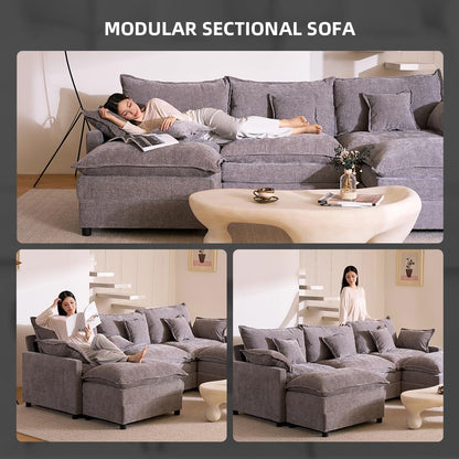 The Haven 108" U-Shaped Modular Cloud Sofa – Deep Seat Chenille Sectional