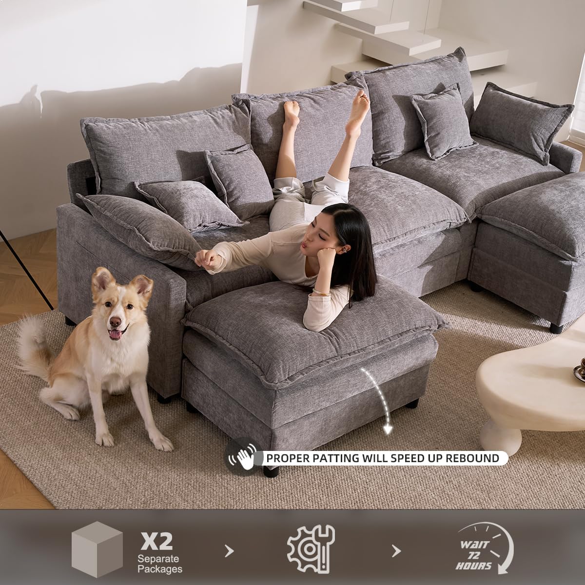 The Haven 108" U-Shaped Modular Cloud Sofa – Deep Seat Chenille Sectional
