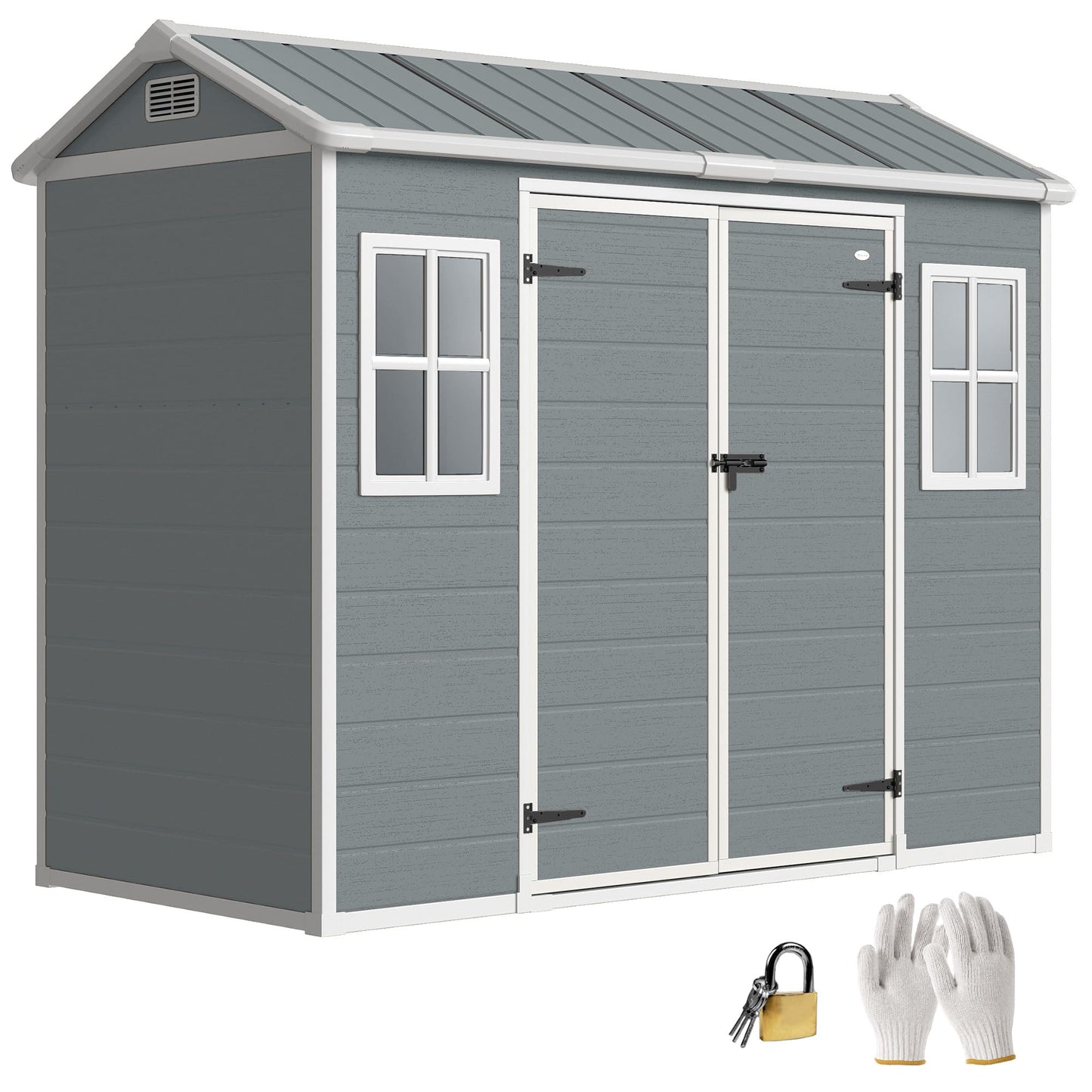 Outsunny 8 x 4 ft Resin Garden Shed Wood-Effect with Floor, Light Grey