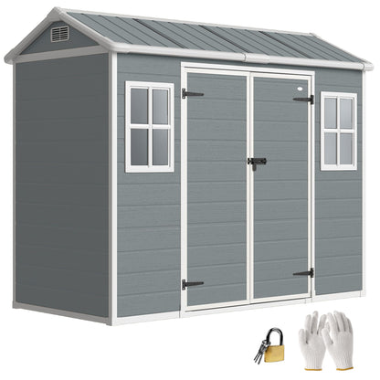 Outsunny 8 x 4 ft Resin Garden Shed Wood-Effect with Floor, Light Grey