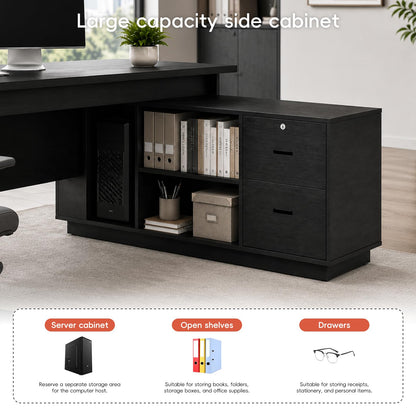 SNUGLIFY Large Executive Desk with Storage Cabinet and Drawers, Office Desk with Open Shelves, Cable Management, Desk for Home Office, Executive Office & Managers