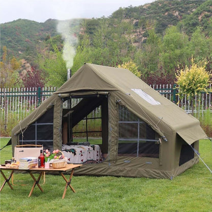 Cotton Canvas Inflatable Tent with Stove Jack, Green, Small