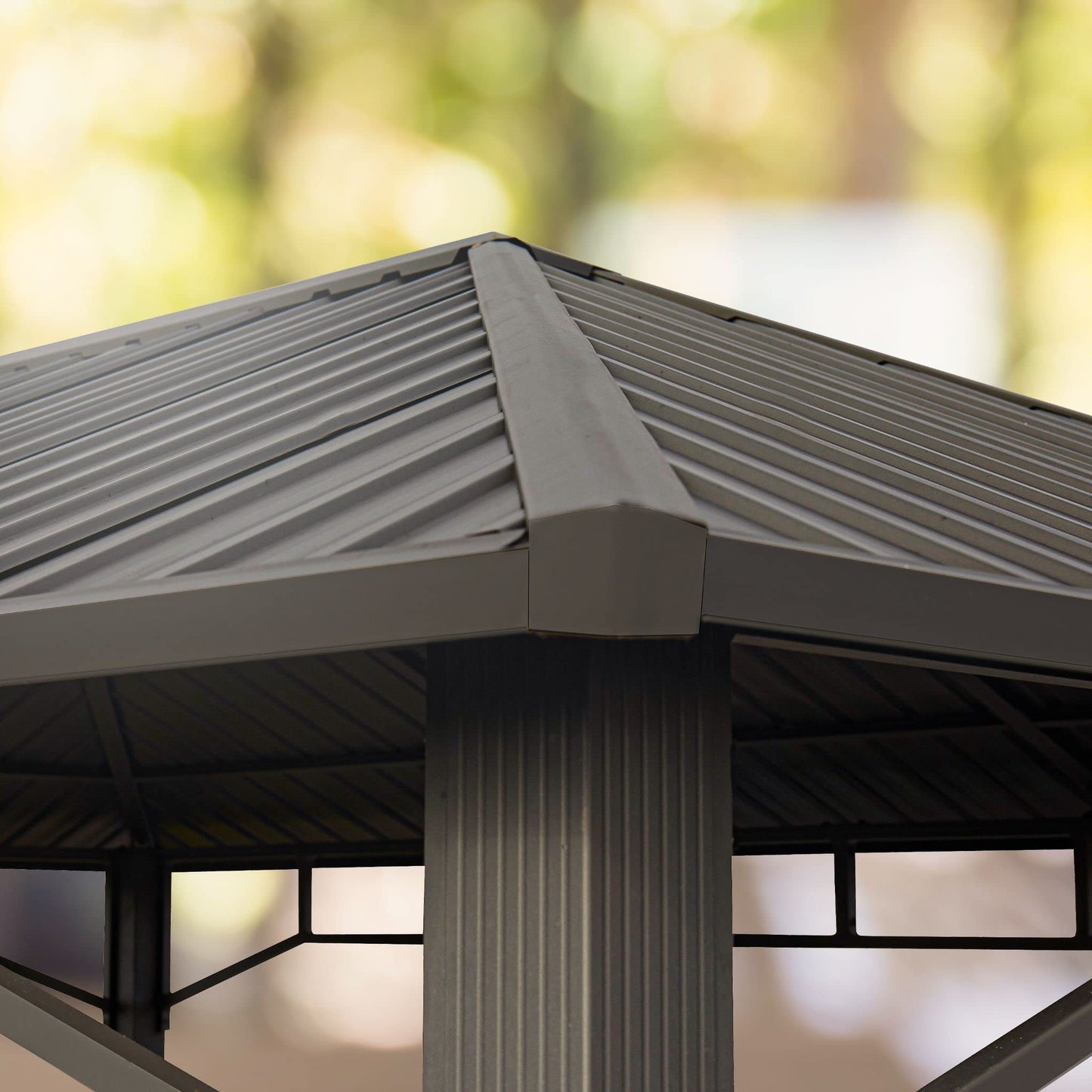 TOOLPORT Garden gazebo 3x3 m hardtop steel roof, 4 side panels in grey, poles 9x9cm