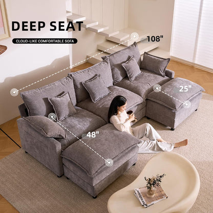 The Haven 108" U-Shaped Modular Cloud Sofa – Deep Seat Chenille Sectional