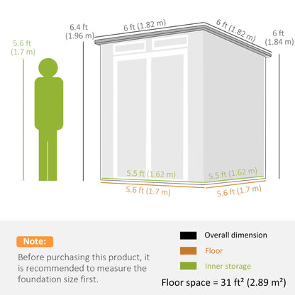 Outsunny 6 x 6 ft Plastic Garden Shed with Floor, Three Windows, Dark Grey
