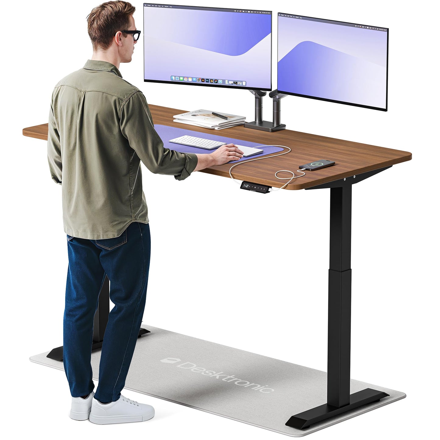 Desktronic HomeOne Standing Desk 160x80cm – Dual Motor Electric Height Adjustable Desk with USB & USB-C Charging, 3 Memory Presets & Touchscreen Controller – Home Office