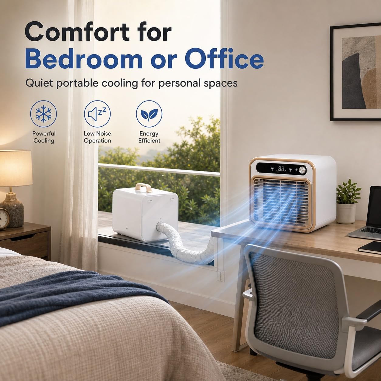 5000 BTU Portable Split AC, Smart Quiet Cooler with Remote & App Control, 12H Timer & 130m³/h Airflow, DIY Installation for Bedroom, Office, RV, Camping(1.5m tube)