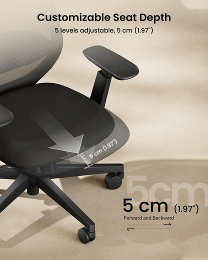 ProtoArc EC200 Ergonomic Office Chair with Adjustable Seat Depth, Black
