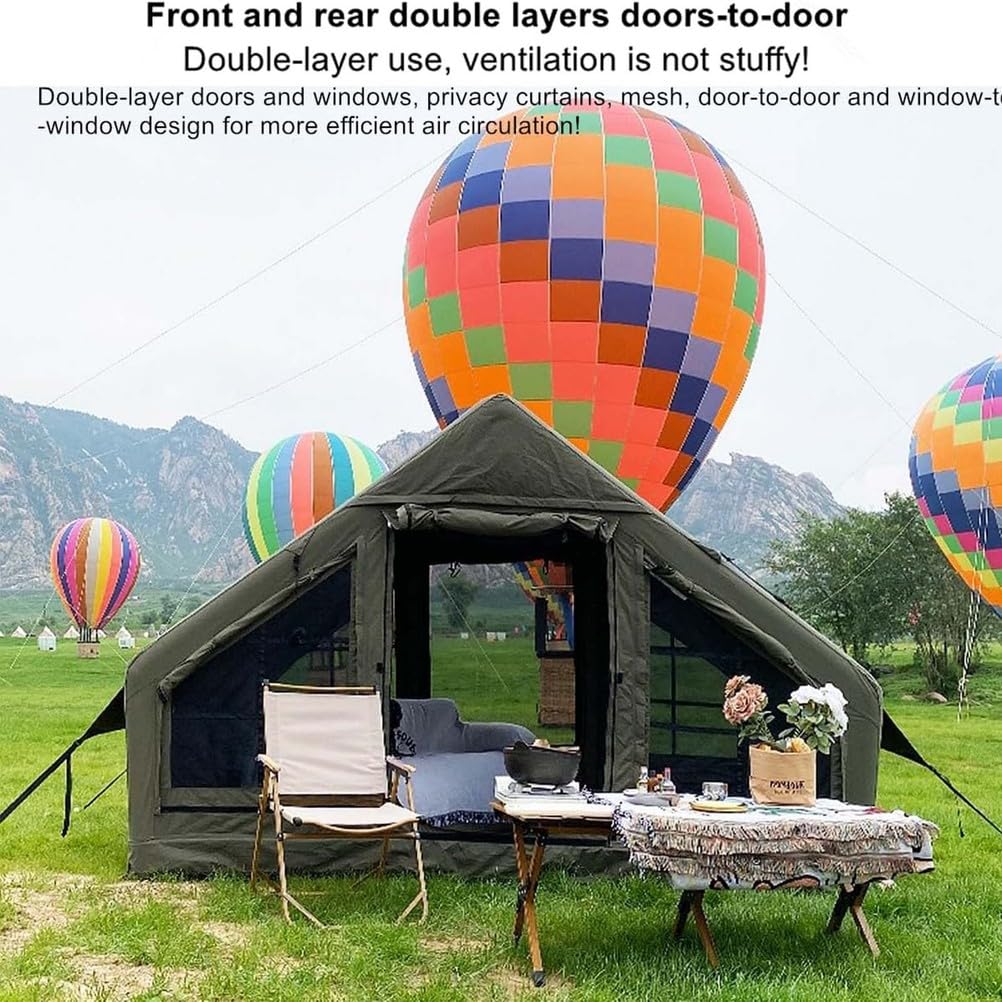 Cotton Canvas Inflatable Tent with Stove Jack, Green, Small