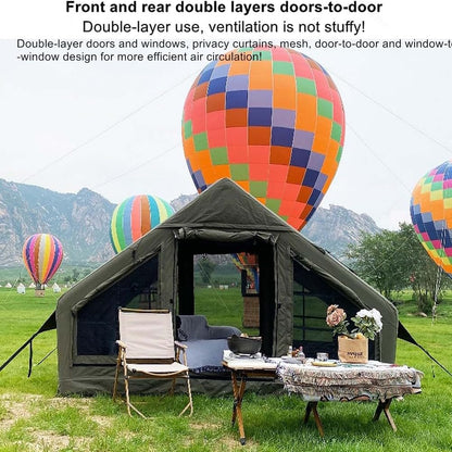 Cotton Canvas Inflatable Tent with Stove Jack, Green, Small
