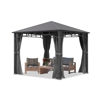 TOOLPORT Garden gazebo 3x3 m hardtop steel roof, 4 side panels in grey, poles 9x9cm