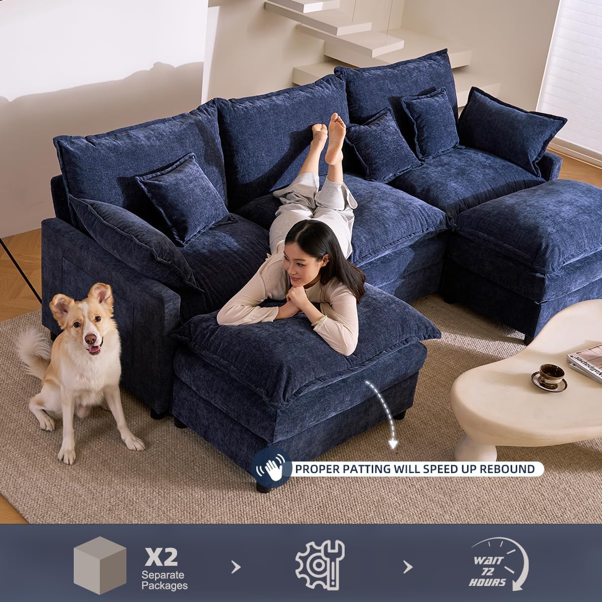 The Haven 108" U-Shaped Modular Cloud Sofa – Deep Seat Chenille Sectional