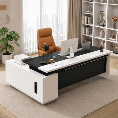 SNUGLIFY Large Executive Desk with Storage Cabinet and Drawers, Office Desk with Open Shelves, Cable Management, Desk for Home Office, Executive Office & Managers