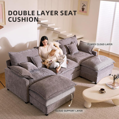 The Haven 108" U-Shaped Modular Cloud Sofa – Deep Seat Chenille Sectional
