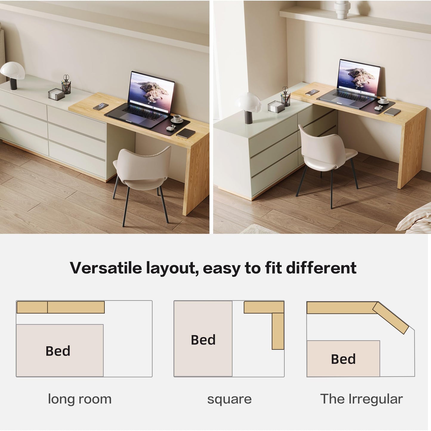 LumivoxNest Modern L-Shaped Desk with 6 Drawers, Adjustable Corner Desk 1.4m to 2.5m, White Computer Desk for Home Office, Study & Gaming