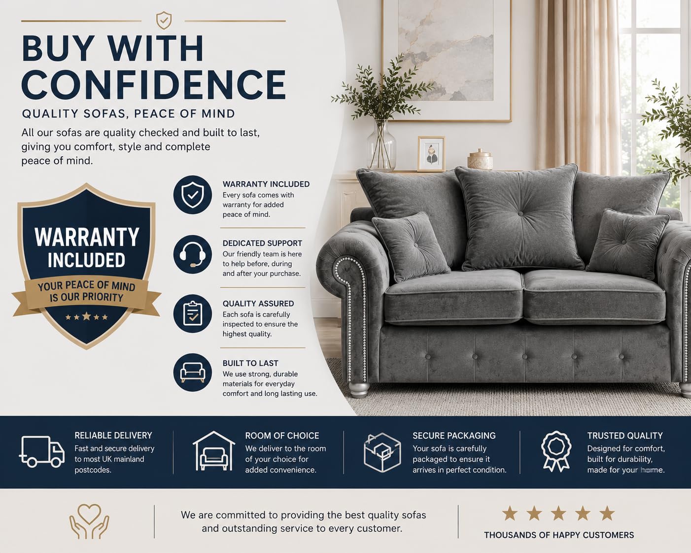 Hugo Grey Velvet Corner Sofa – Plush 2C2 Fabric Corner Couch – Modern Luxury 4–5 Seater Sofa with Deep Cushions for Living Room