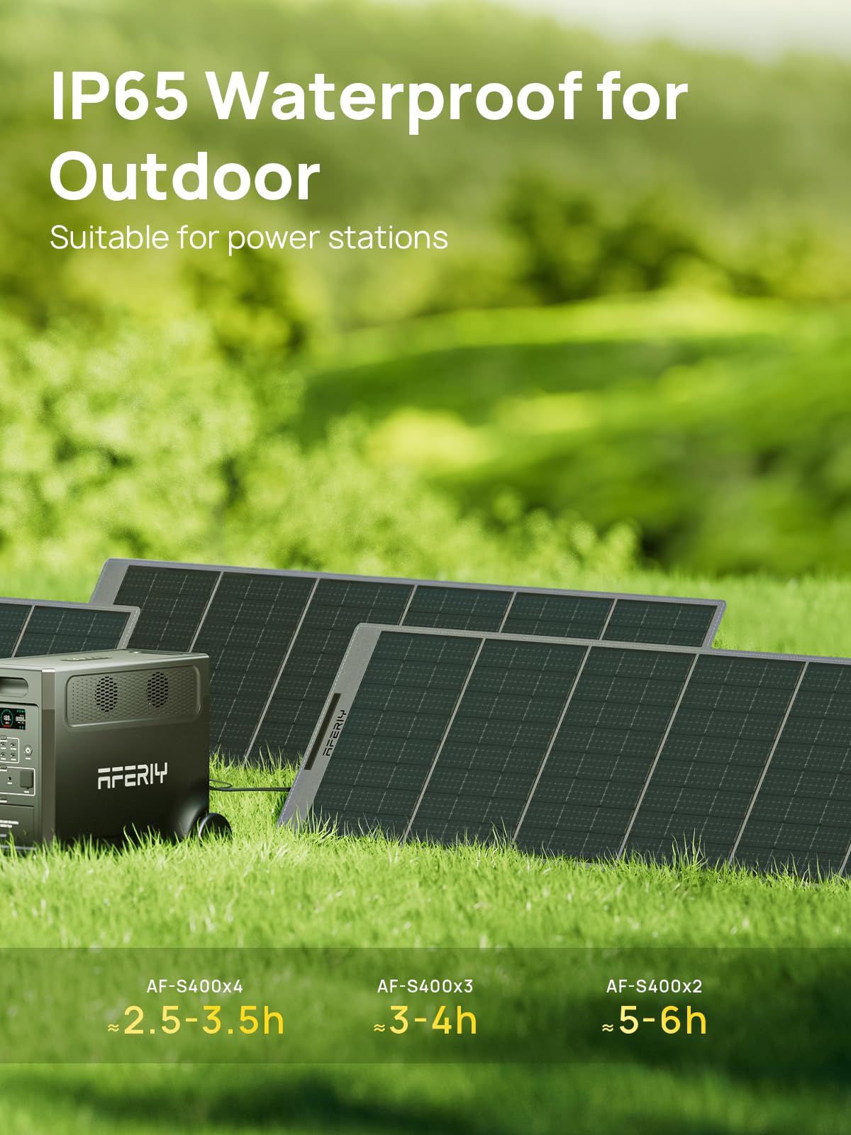 AFERIY 400W Portable Solar Panel, Foldable Monocrystalline Solar Panel Kit Adapted to Solar Generators, with Adjustable Supports, USB Ports, IP65, for Campervan, Caravan, Garden