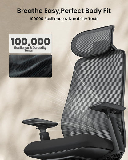 ProtoArc EC200 Ergonomic Office Chair with Adjustable Seat Depth, Black