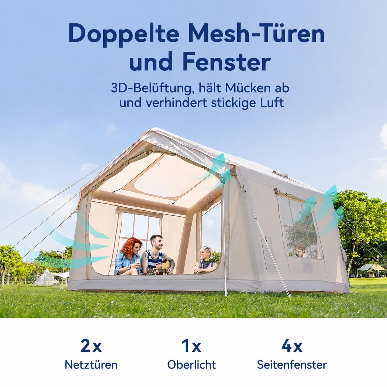 MOPHOTO Inflatable Tent 4-6 Person with Pump, Beige