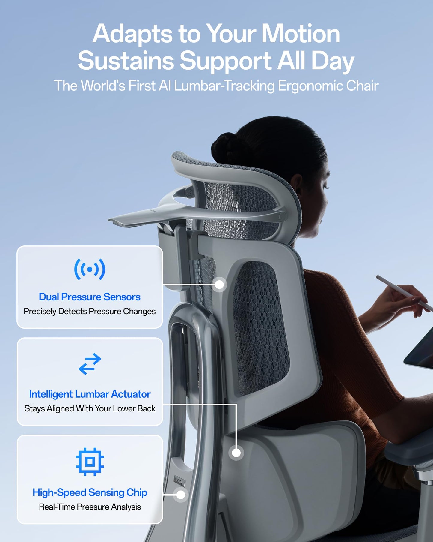 Hbada X7 Smart Ergonomic Office Chair – AI Lumbar Tracking, 8D Bionic Massage & Heating, 4D Dual-Axis Headrest, 720° Adjustable Armrests, Ventilated Mesh Seat with Cooling Fan, BIFMA Certified