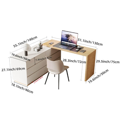LumivoxNest Modern L-Shaped Desk with 6 Drawers, Adjustable Corner Desk 1.4m to 2.5m, White Computer Desk for Home Office, Study & Gaming