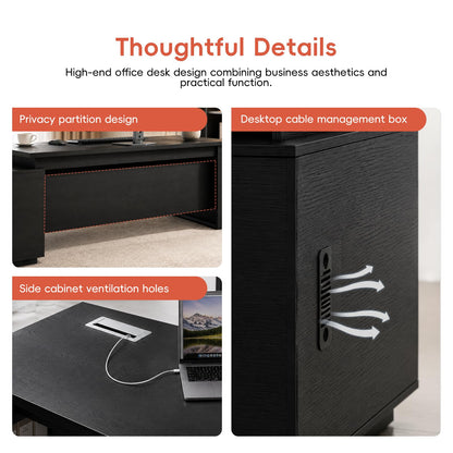 SNUGLIFY Large Executive Desk with Storage Cabinet and Drawers, Office Desk with Open Shelves, Cable Management, Desk for Home Office, Executive Office & Managers