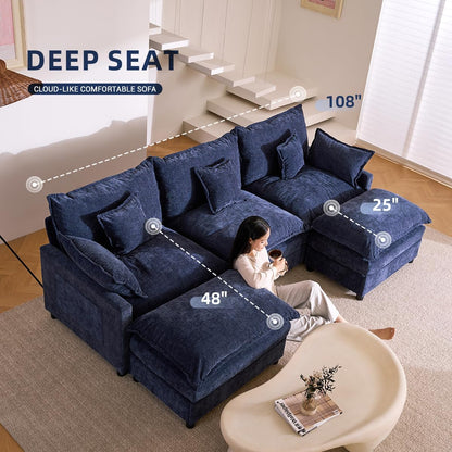 The Haven 108" U-Shaped Modular Cloud Sofa – Deep Seat Chenille Sectional
