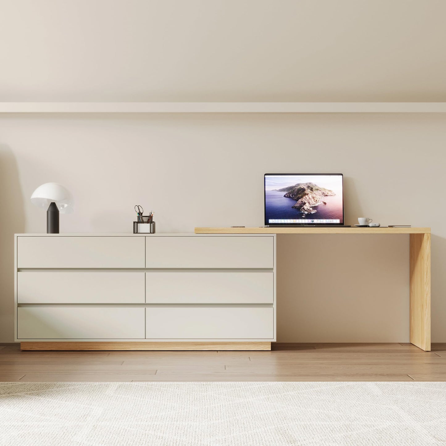 LumivoxNest Modern L-Shaped Desk with 6 Drawers, Adjustable Corner Desk 1.4m to 2.5m, White Computer Desk for Home Office, Study & Gaming